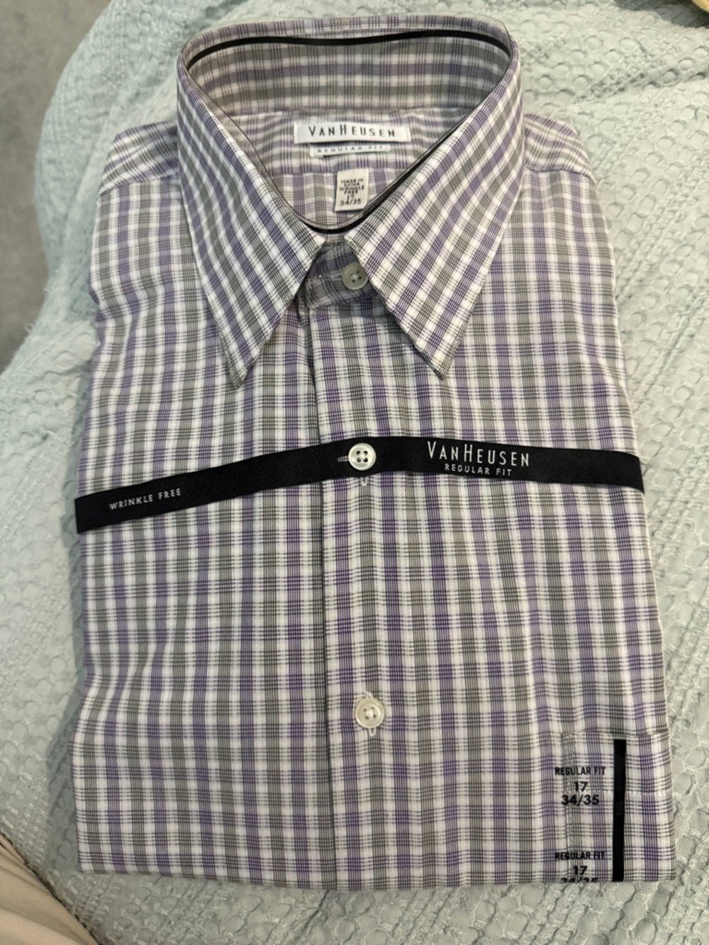 Van Heusen Purple and White Plaid Regular Fit Dress Shirt